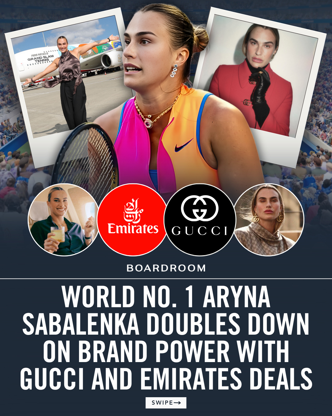 Aryna sabalenka just had a huge week off the court. ⁠
⁠
The world No. 1 signed a landmark partnership with Emirates, becoming the airline’s first-ever tennis ambassador and plugging into one of the most powerful sponsorship platforms in global sports. With Emirates already embedded across all four Grand Slams, the deal positions her as one of tennis’ most visible global faces.⁠
⁠
The 27-year-old also just joined Gucci as a brand ambassador, adding luxury to a portfolio that keeps expanding beyond tennis.⁠
⁠
Performance, fashion, scale. Sabalenka is building one of the strongest commercial profiles in the sport’s history. ⁠
⁠
(🎥: @emirates, @gucci)