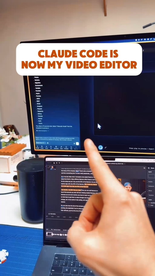 Claude Code is now my video editor.

& this is a glimpse into my workflow.

Prompt to set this up below: 

Full Prompt I gave to 
@vibecodeapp
 (The only web based app builder that uses Claude Code and Claude Skills)

PROMPT:
---
Please add a Claude Code Skill along with an inteface for video animation.

I want you to create an app that very simply allows us to use the ReMotion skill, read more here: npx skills add remotion-dev/remotion

And after you create this skill you will then be able to ask you to edit a video in a canvas.

So the sole purpose of the app should be a little canvas that you can edit and manipulate and change it so you can make a video. Optimize this for openness and being able to edit each scene in the video after the first generation.

Since you are running in a browser on http://vibecode.dev, I want you to use the assets. Users can upload their own assets to the app or generate assets they may want to use them in the video generations.

Please search up this new remotion skill this up. Figure out how to configure this app and skill so that it works great and is easy to create high quality animated videos such as launch videos.

ultrathink, go.
---