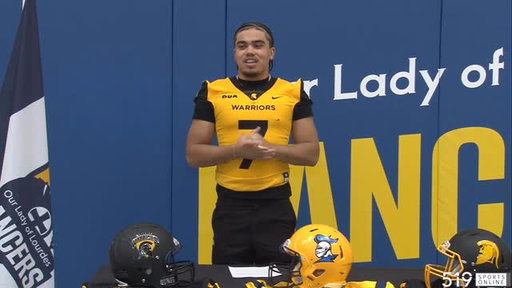 A classy speech from @treyy.lewis thanking supporters during his commitment ceremony to @wlooftb on Wednesday morning!

Lewis-Wilson is officially a member of the @wloowarriors after signing with @bertwarriorfball in front of family, friends and teammates. 

The FULL video from Trey’s big day is posted on 519’s YouTube channel. 

#LocalSports #OUA #519Guelph #519Football