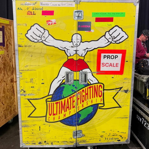 Backstage with an equipment box at the @ufc weigh ins that has the old school logo.  This box has seen some shit! It’s been around since the early days when we were banned from cable.  Brings back great memories!