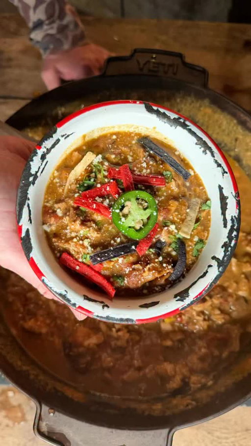 KING RANCH SOUP
The Texas winter freeze is upon us and this one of my go-to cold weather meals. Stay safe, stay warm, and give this recipe a try!

Ingredients
-2T oil
-1C chopped yellow onion
-1C chopped multicolored bell peppers
-2T Meat Church Chili Seasoning
-1C fire roasted Rotel
-1 can cream of poblano
-1 can chicken queso blanco (sub cream of chicken)
-6C chicken stock/broth
-4C shredded, cooked chicken
-2oz cream cheese
-Blanco to taste
-Masa as needed to thicken
-Cotija cheese, sliced jalapeños, and tortilla chip strips for garnish 

Instructions
-Add oil to your skillet and heat
-Add onion, bell peppers, and Meat Church Chili Seasoning, stirring occasionally
-Add rotel, cream of poblano, chicken queso blanco, and chicken stock
-Mix and bring to a simmer
-Add in chicken, cream cheese, and masa. Mix all ingredients
-Simmer and long as you’d like
-Optional: garnish with Cotija cheese, jalapeño, and tortilla chip strips

#MeatChurch #TexasBBQ #Soup #TexasWinter