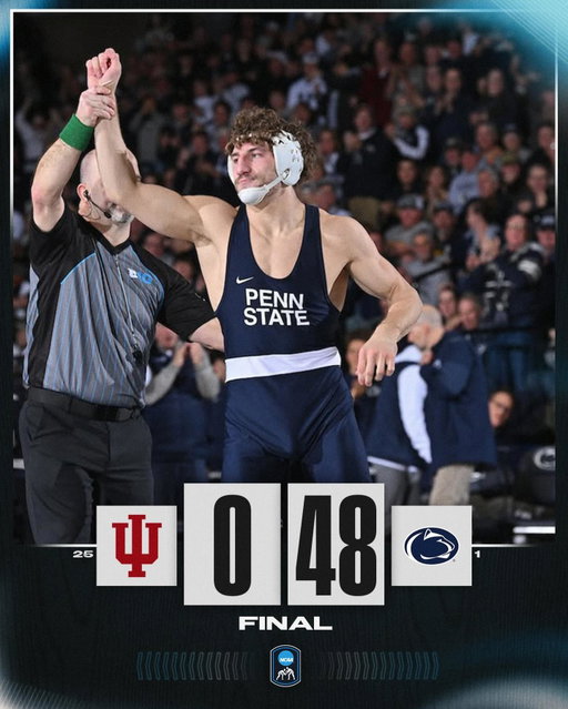 Didn’t come to play 🫣

No. 1 @pennstatewrest defeats No. 25 Indiana, 48-0.

#NCAAWrestling