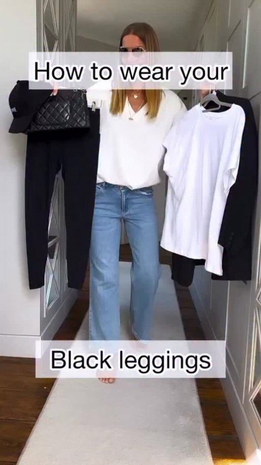 Wearing black leggings definitely divides opinion. Are you a Yay or a Nay???? According to Grazia Magazine they’re back…. (Well…. If it’s good enough for Claudia Winkleman!!!…..) I have to be in the right mood for them. Some days I hate them…. Other days I feel like could conquer the world in them!! 🤣 There’s something about wearing them that makes me feel…. active…like the opposite of wearing joggers…. they make me feel lazy!!! Comment SHOP below to receive a DM with the link to this post on my LTK ⬇ https://liketk.it/5O5Ge 

Black leggings casual style 
Ps the hawk eyes amongst you may recognise this reel. It’s an oldie but the look is timeless if you ask me xxx