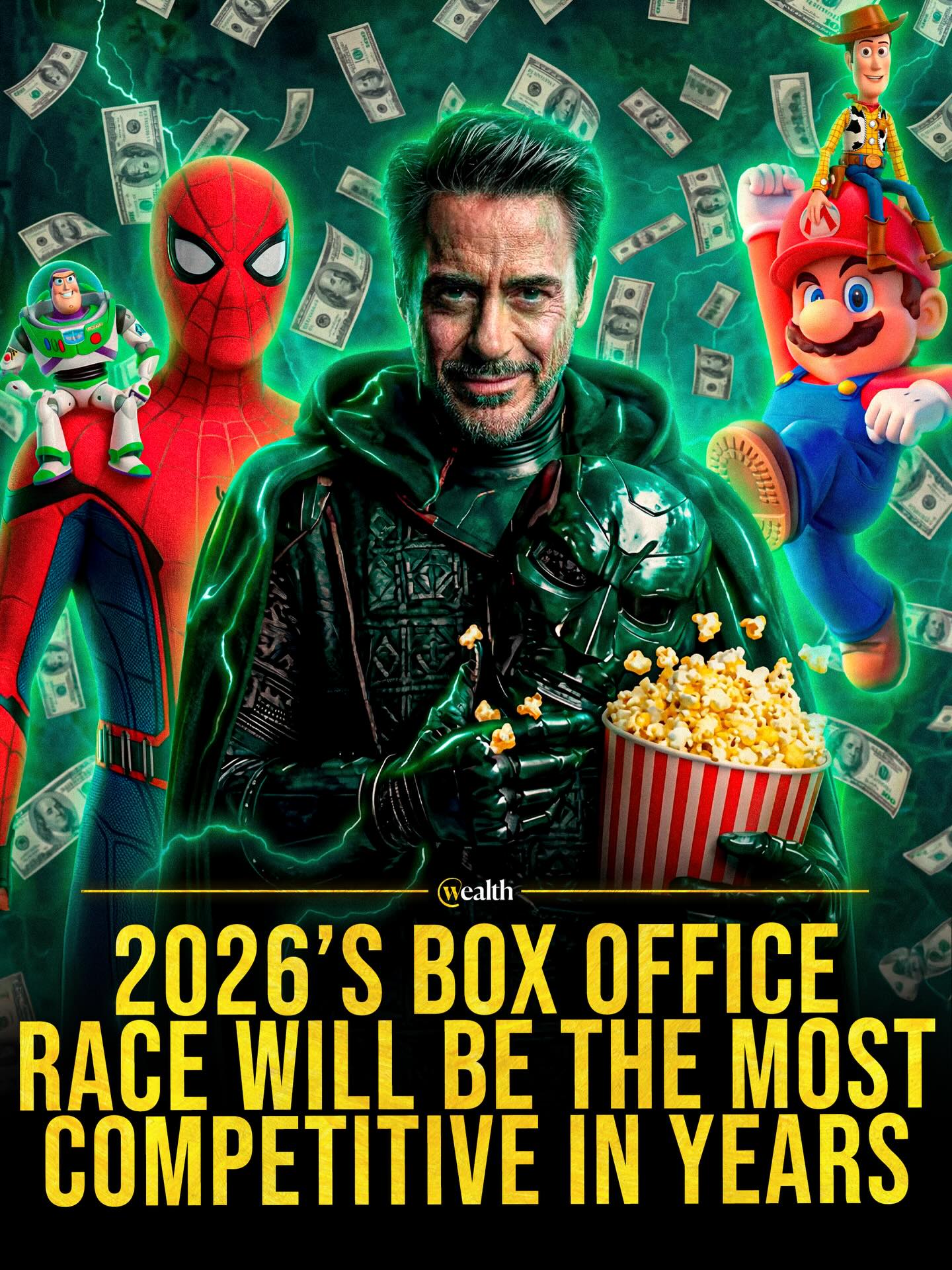 2026’s box office crown is suddenly a real race 🏁

After a roughly $26B global box office in 2025, studios are lining up 2026 with fewer “quiet months” and more must-see weekends.

Marvel alone is staking out the year’s finish line with Avengers: Doomsday dated for December 18, 2026, which turns the holiday corridor into a heavyweight fight.

On @Polymarket’s “highest-grossing movie in 2026” market, Spider-Man: Brand New Day and The Super Mario Galaxy Movie are separated by only a small difference in the early odds, and that kind of tight race can swing fast as marketing and early audience reactions land.

#PolymarketPartner