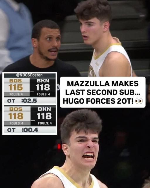 💯 level IQ coaching from Joe Mazzulla 👀 He subs in @hugoglezz_ off the bench with 2.5 seconds left, who then hits the game-tying 3 to send it to 2OT! 😳