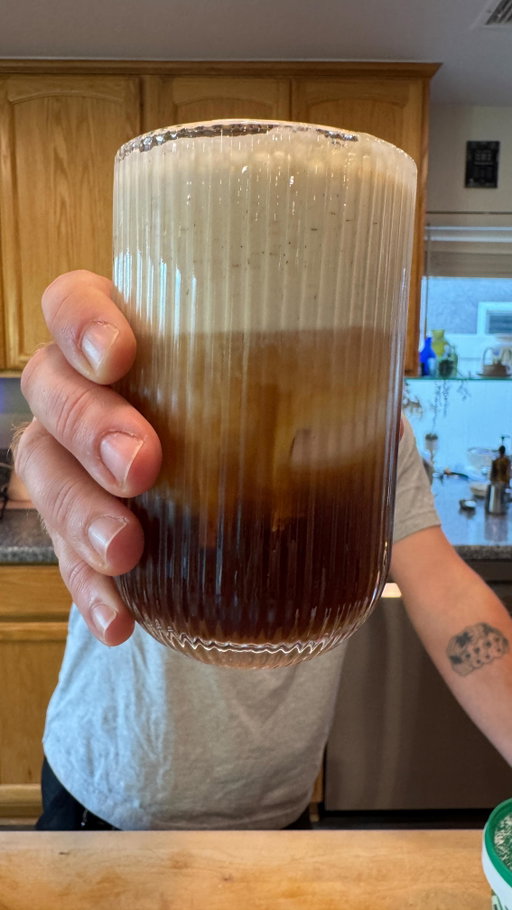 GO MAKE THIS DRINK

Butter + salt recipe:
2tbsp Kerrygold butter, browned on medium heat
1/4cup cane sugar stirred into 1/4 cup water
Add a bloop of vanilla paste
Microwave mixture for 15sec
Add browned butter to simple syrup

Cream top:
Pour around a 1/4cup heavy cream into a closable vessel, add 2tbsp of the butter simple syrup and SHAKE VIGOROUSLY

Assembly:

Add ice, BUBBLY WATER (regular works too) and espresso to glass or mug
Slowly pour cream top above espresso and bubbly
Add flaky salt if you fancy

Chug quickly, my friend

#coffeerecipes #coffeeoftheday #butter