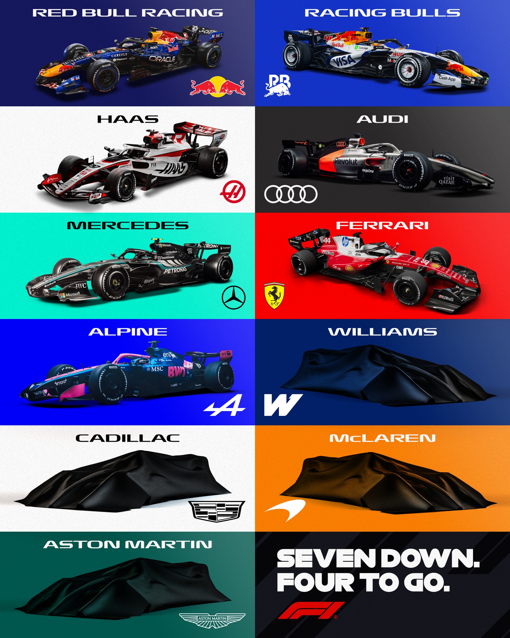Seven challengers revealed. The final four to come after Shakedown Week... ⏳

#F1 #Formula1