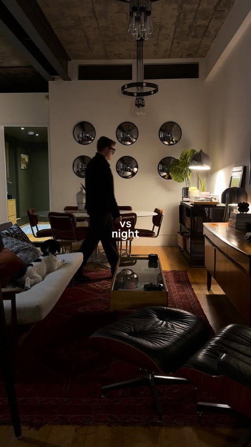 day vs night in my home 🌆🌃

#homeinspo #boyapartment #midcentury #homedecor #minimalisthome #interiordecor #interiors #unisexapartment #scandiinterior #kendrick #eameschair #apartmentdecor #loftapartment #nycapartment #londonapartment #loftdesign #dayvsnight #eveningvibes #ambientlighting #guyapartment