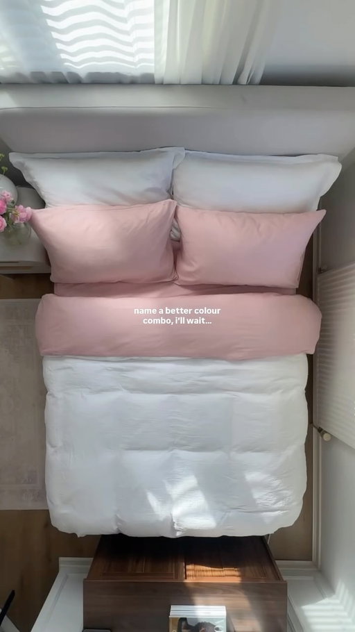 a personal favourite 🤭🤍🌸

#pinkbedding #pinkandwhite #newsheets #beddingcombo #freshsheets