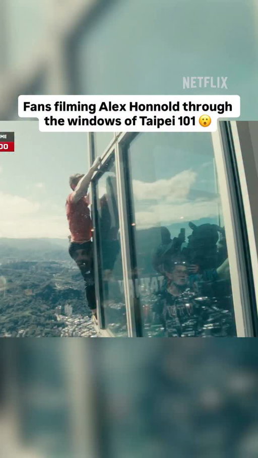 These fans filming Alex Honnold through the window.

The shot at the top.

UNBELIEVABLE. #SkyscraperLIVE