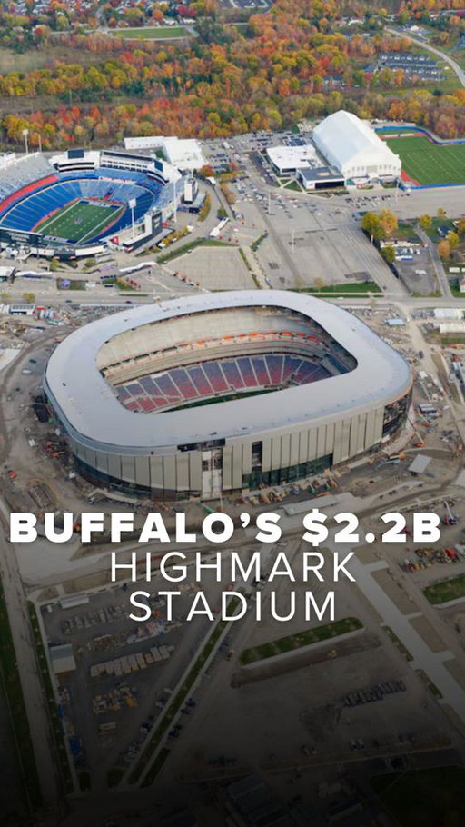 Standing at Buffalo’s Family Circle plaza in the snow, you can see the Bills’ past and future in one view ❄️🏟️

Across the street: the $22M Highmark Stadium built in 1973, bare bones and exposed to the elements. 

Right beside it: the new $2.2B Highmark Stadium taking shape, built for the weather with a canopy, heated field, climate-controlled spaces, and premium experiences.