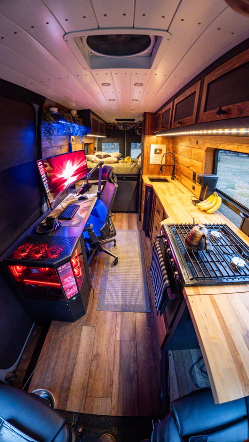 Gaming, cooking, and camping in my gaming camper van.
