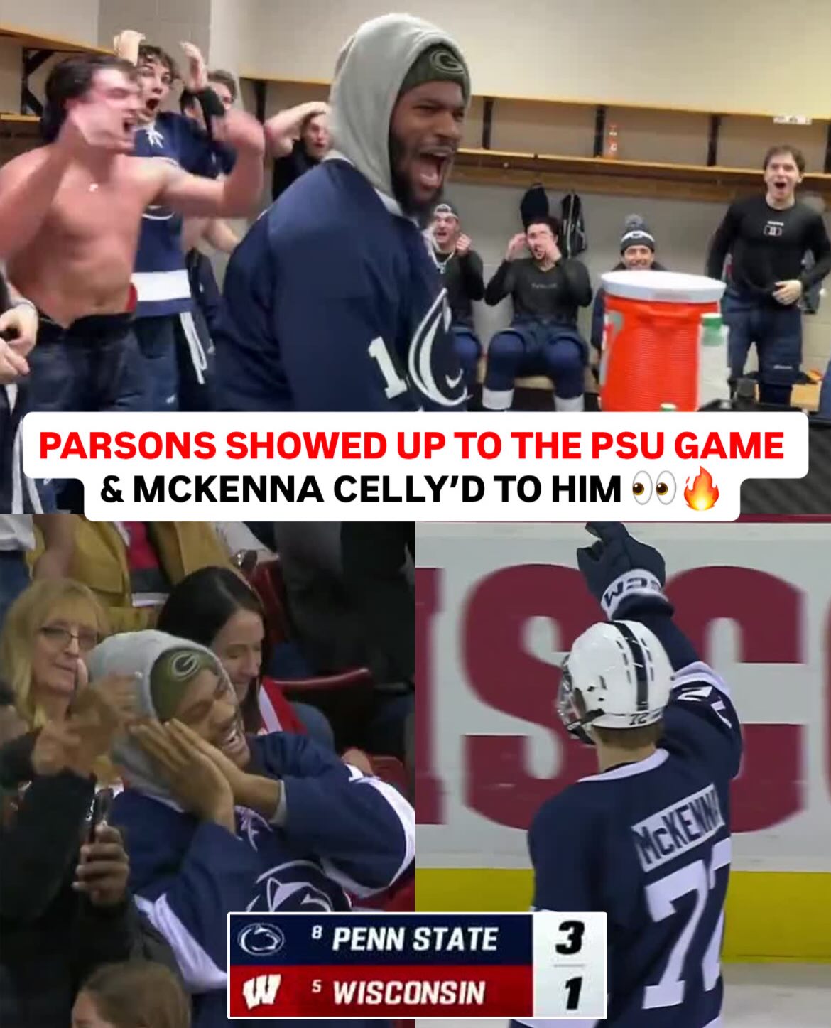 Green Bay Packer and former Penn State Nittany Lion Micah Parsons popped out to watch his former school play Wisconsin. 🔥

(Via @pennstatemhky & @bigtennetwork)