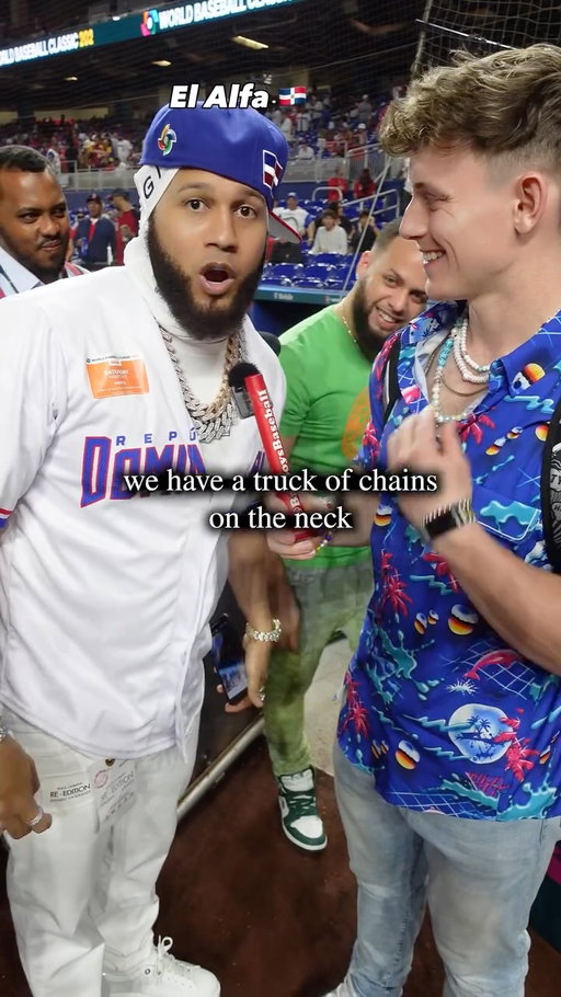 How many chains is too many?⛓️🥶 Should we bring this question back for the 2026 World Baseball Classic?👀 The answers we get when asking this are always so funny and so many people still ask us in person “How many is too many?”💯🤣 There are some absolute drip lords with flow off the charts playing in this years’ WBC so we might have to run this back🔥 Meeting El Alfa and asking this one question to him was so surreal for me because I’ve been a fan of him for over a decade now🫡 Hopefully he pops out to Miami this year and we can get another interview 👀😈 #elalfaeljefe #dominican #baseball #beisbol #mlb