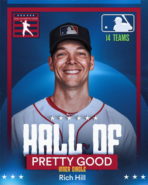🚨BREAKING🚨 Rich Hill received 94% of over 34,000 votes and is now officially the 46th member of the Hall of Pretty Good. If Hill resumes his playing career after 2026 he will remain in the HoPG with an asterisk. Congrats! @richjhill