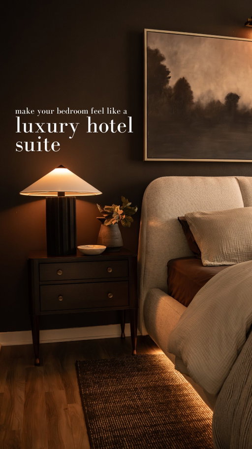 If you’re looking for some easy tips to elevate your bedroom and up the quiet luxury factor… you’ve got them here! ✨

1️⃣ Using items at a larger scale, like your nightstand lamps, increases the grandness and helps balance your big pieces like your bed, artwork, or other big furniture. 

2️⃣ Adding a couple inches of room between your furniture pieces and from the walls helps your space feel less congested and adds a little ‘float’ for visual break. You’ll be surprised how much of a difference this makes. 

3️⃣ Hotels do a great job of ‘anchoring’ places for you to put your things or to display decor. You can easily replicate this on your nightstands, dresser or counters.

4️⃣ Soft seating next to the bed or in the suite at angles not only breaks up all the straight lines, but opens the space up to be more cozy. 

5️⃣ The biggest tip I have to get that hotel feel in your space is to cut the clutter. Clean up your cords, tuck away your products that aren’t in immediate need and take away the million pieces of decor. Keep it simple and textural. 

6️⃣ Of course, warm layered lighting. I think we all love the warm LED lighting of luxury hotels and you can easily replicate it at home with smart bulbs and strips!