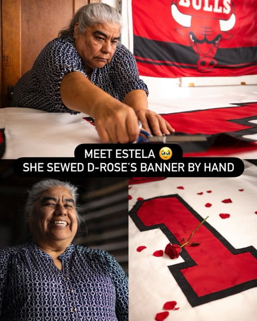 Meet Estela, the woman who cut and sewed D-Rose’s retired jersey banner. But it’s far from her first Bulls banner.