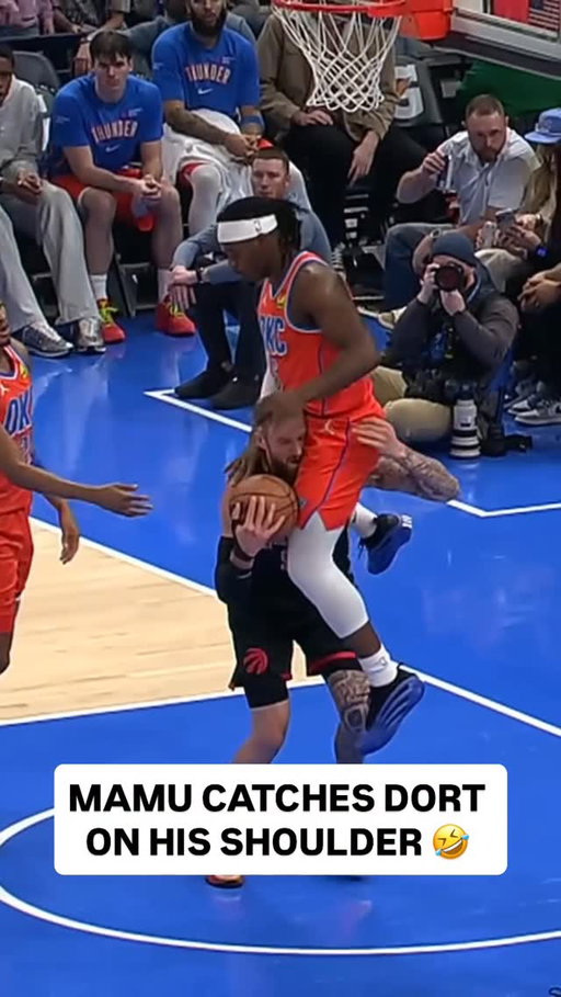 @ma23mu gets the defender off of his feet with the pump fake… and onto his shoulder! 😅 TOR/OKC • NBA League Pass • link in bio