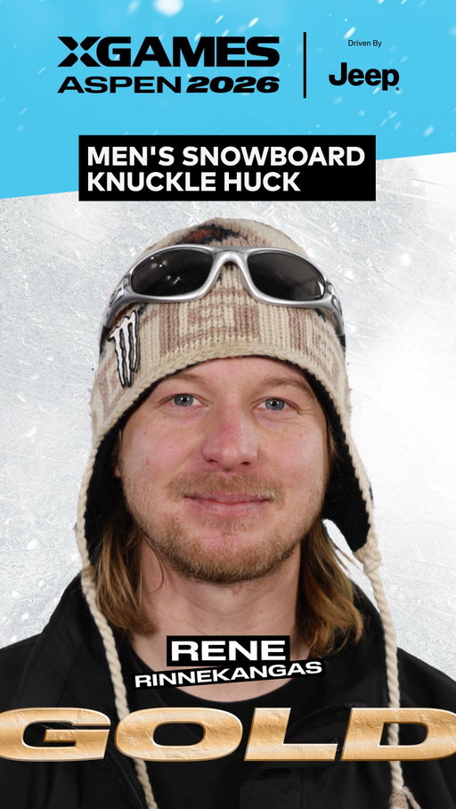 @renerinnekangas takes GOLD in Men’s Snowboard Knucklehuck! 🥇

Rene Rinnekangas is respected as one of the most creative snowboarders in the world, so it’s no surprise that he took Knuckle Huck gold at #XGames Aspen 2026. The Finn’s final run, a hand drag double sloth roll, clinched the title. It’s Rene’s 5th medal and second gold; he also won the X Games Real Snow video contest in 2020.