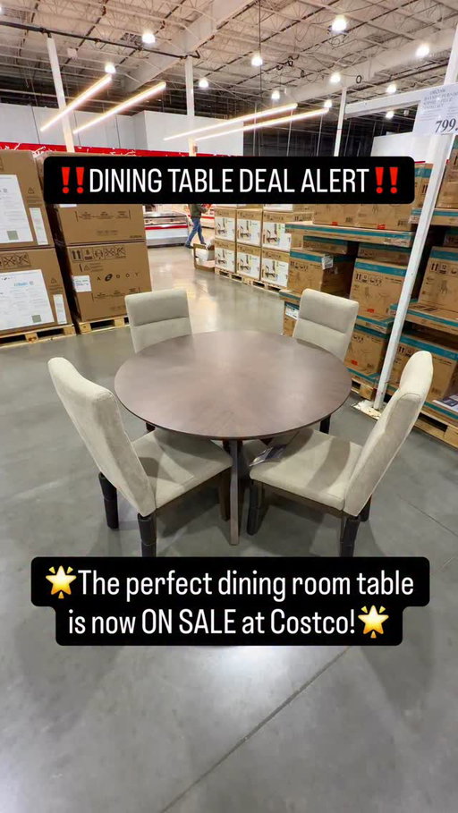 🌟The perfect dining room table is now ON SALE at Costco!🌟

🔥Get $200 off this Sophie 5- Piece dinging set in Costco clubs in select regions now only $599.99! 

😍This Sophie 5-Piece Dining Set brings that perfect mix of mid-century modern style and everyday comfort. 

🙌Perfect for apartments, breakfast nooks, or smaller dining spaces that still want big style.

💛The 48” round star-base table with a cathedral sunburst walnut veneer is a total statement piece, and the fully upholstered gray chairs make it actually comfortable to sit and stay awhile!

✨Why it stands out:
• Solid rubberwood construction with walnut veneers
• Iconic mid-century star base design
• Beautiful sunburst veneer pattern
• High-back, plush upholstered chairs (PFAS-free fabric)
• Durable hand-applied brown finish
• Protective floor glides on chairs

🛒 Available in-store and online at Costco.com! Tap on the link in our bio for more info! Get it online for $949.00 with delivery, setup and packaging removal.

#CostcoFinds #CostcoFurniture #DiningSet #MidCenturyModern #HomeUpgrade