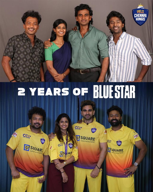 From stories on screen to battles on the field. 💙💛
2 Years of Blue Star with the Vels Chennai Kings Team.

#VelsChennaiKings #VCK #CelebrityCricketLeague
#CCL