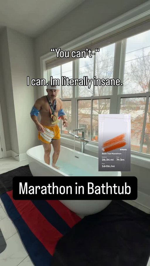People said I couldn’t run a marathon inside my bathtub. I can I’m insane. #running #marathon #baththub #comedy #crazy