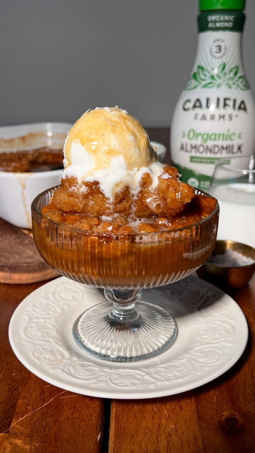 SALTED MAPLE PUDDING CAKE

Soft and fluffy with a lightly crisp top, a gooey caramel-like maple sauce underneath, and the coziest warm salted maple flavor throughout 🍁 Made with @califiafarms Organic Almondmilk, finished with flaky sea salt and best served warm — it’s pure comfort in every bite ✨ Recipe below OR comment ‘CAKE’ to get the recipe sent to you 🤎

#Recipe Details (10-12 servings):
Cake:
- 1 1/2 cups (180g) all-purpose flour
- 2 tsp (8g) baking powder
- 1/4 tsp (2g) salt
- Optional: 1/4 tsp cinnamon
- 3/4 cup (180ml) @califiafarms Organic Almondmilk
- 3/4 cup (165g) light brown sugar
- 1 tsp (4g) vanilla bean paste or extract
Salted Maple Syrup Topping:
- 1 1/2 cups (360ml) maple syrup
- 3/4 cup (180ml) water
- 1/4 cup (58g) salted vegan butter
- 1/2 tsp (3g) salt
For Serving:
- Flaky sea salt

Instructions:
Preheat the oven to 350F. Grease a 10.5x7.5” or 8x8” baking dish/pan with butter or nonstick cooking spray. Set aside.
Prepare the cake batter. In a medium bowl, whisk together the flour, baking powder, salt, and cinnamon (if using) until well combined. Set aside.
In a separate large bowl, add the almondmilk, brown sugar, and vanilla. Whisk until well combined and the sugar is mostly dissolved.
Add the dry ingredient mixture to the wet, and use a spatula or wooden spoon to mix until just combined and no dry bits of flour remain.
Scoop or pour the batter into the baking pan, and spread into an even layer.
Prepare the topping. Add the maple syrup, water, butter, and salt to a large measuring cup. Microwave for 2-3 minutes, until very hot and the butter has fully melted. 
Give the mixture a good whisk, then gently pour it ALL over the batter in the pan. DO NOT mix (this is what creates the gooey bottom while baking).
Carefully transfer the baking pan into the oven. Bake at 350F for 45-50 minutes, until golden brown, bubbling, and mostly set (the bottom will still be gooey).
Remove the cake from the oven, and let cool slightly before serving.
Garnish the cake with a generous sprinkle of flaky sea salt. Then serve warm with a scoop of dairy free vanilla ice cream. 
Enjoy! 

#califiapartner