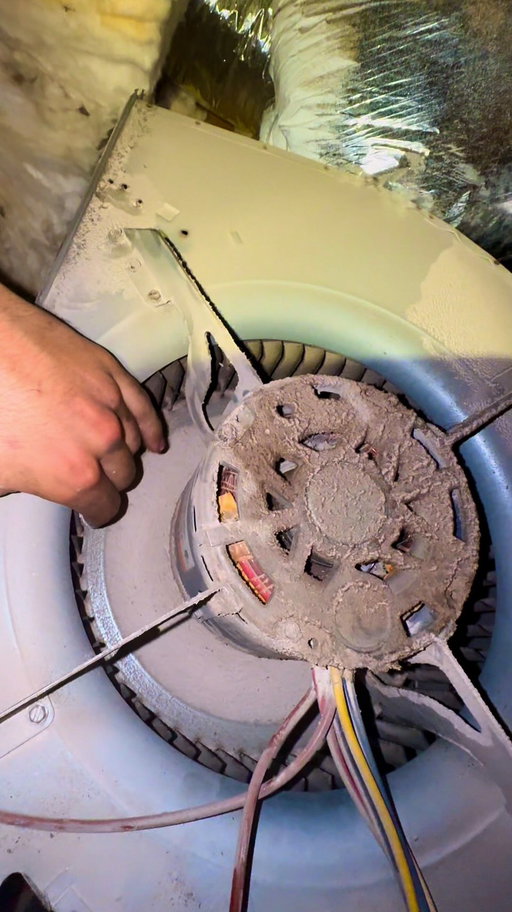 Overheating blower motor was baked with drywall! 

#hvac #hvaclife #hvactechnician
#hvactech #hvacservice