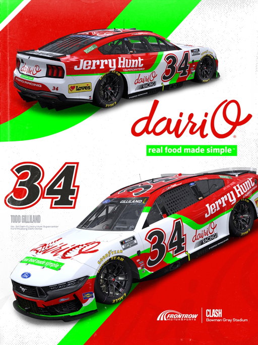 A Carolina staple is headed to the Madhouse. 

We’re excited to have @eatdairio and @jerryhuntauto on the No. 34 for @toddgilliland_ this weekend at The Clash!