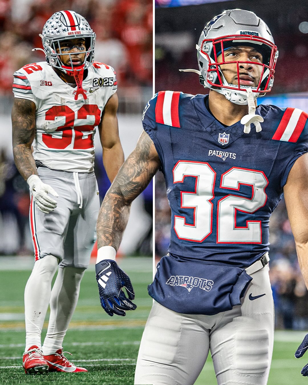 New England’s TreVeyon Henderson is looking to win a CFP National Championship and Super Bowl in back-to-back years 🔥

CFP National Title 🏆
Super Bowl LX ⏳

(via @nfl)