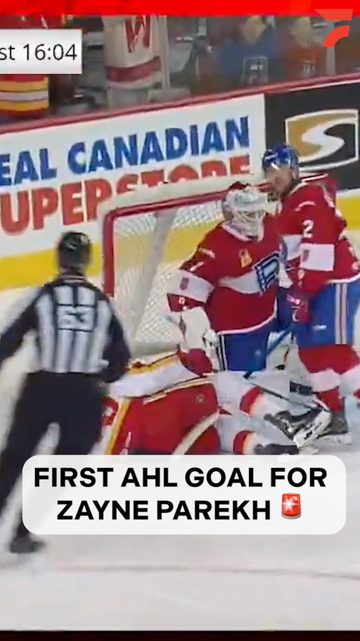 That's one!
Zayne Parekh has his first AHL goal 🚨

#AHL #AHLWranglers #Flames #Hockey