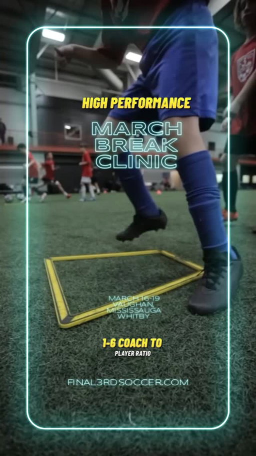 High-Performance March Break Clinics! ⚽️ 

Sharpen your skills this March with Final 3rd’s 4-Day Clinics in Vaughan Mississauga n Whitby. High-energy sessions focused on technical development, shooting, game play, agility, sharpening skills and improving confidence! 

📍 Vaughan TRIO Sportsplex — 601 Cityview Blvd
🗓 March 16–19
🕘 Clinic 1: 9–11 AM
🕚 Clinic 2: 11 AM–1 PM

📍 Mississauga Mattamy — 5320 Ninth Line
🗓 March 16–19
🕒 Clinic 3: 3–5 PM

📍 Whitby Dome -695 Rossland Rd W, whitby
🗓 March 16–19
🕒 Clinic 3: 10 am-12  PM

💲 $325 + HST
Spots are limited — secure yours today!

👥 Ages: 8–12, 13–15, 16+
🎯 1:6 Coach-to-Player Ratio
👕 T-shirt Included
🔗 Register: final3rdsoccer.com
📞 416-700-4189 | 📧 info@final3rdsoccer.com

👉 final3rdsoccer.com | 📞 416-700-4189 | 📧 info@final3rdsoccer.com

#Final3rd #soccer #soccertraining #football soccerpractice soccercoach soccerskills footballdrills footballtraining
