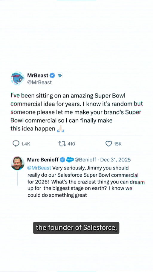A tweet turns into a Big Game social campaign.

In. Just. 27. Days.

@MrBeast makes it happen with @SlackHQ.