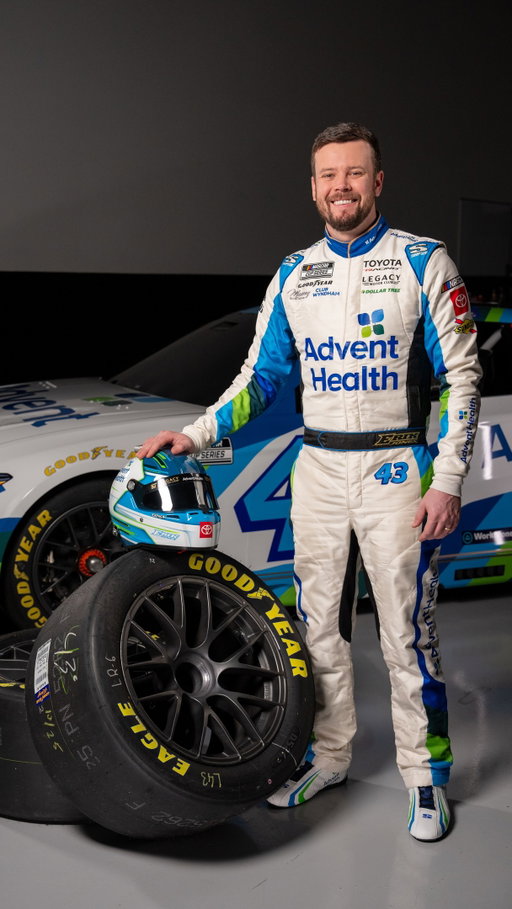 Fueled up. Painted up. Fired up. The 2026 No. 43 AdventHealth Toyota is READY. 💙🔥