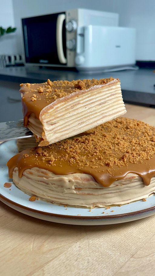 Tarta de crepes de Lotus 🍪 

🗒️ INGREDIENTES: (12 crepes aprox)
Para los crepes:
-3 huevos L
-50g de mantequilla derretida 
-360ml de leche 
-3 cucharadas de azúcar (cantidad al gusto)
-180g de harina 
Para el relleno:
-600g de mascarpone 
-250g de crema Lotus (puedes ajustar la cantidad a tu gusto)
Cobertura:
-150g de crema Lotus
-Galletas Lotus
 

👩🏽‍🍳 PREPARACIÓN:
-Te dejo el paso a paso en el vídeo, que es facilísimo 😊

#recetasfaciles #recetascaseras #tarta #crepes #lotus