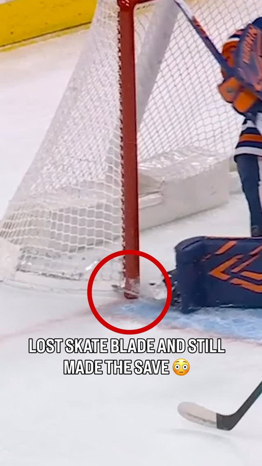 Tristan Jarry lost his skate blade and was flopping around like a fish outta water, and SOMEHOW managed to still make the save 🤯 #nhl #edmontonoilers #goalie