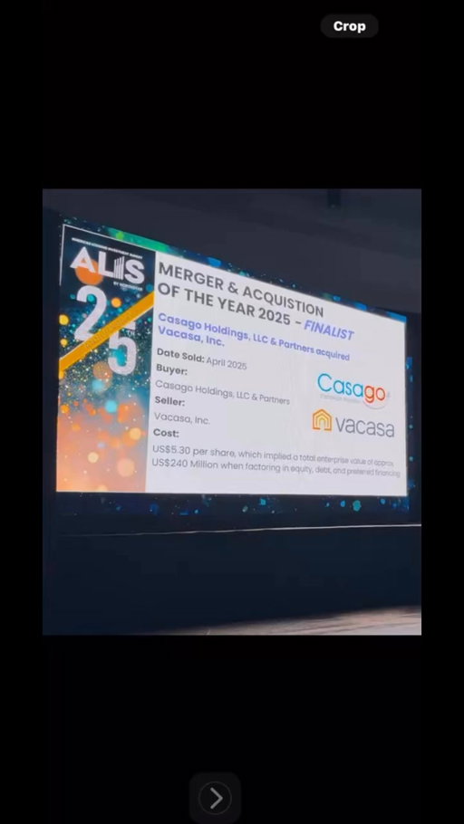 ALIS (American Lodging Investment Summit)  made us a finalist for the M&A deal of the year. admitting it the winner was a much larger transaction. I’m very proud of our team for the amazing work this past year!  #Casago