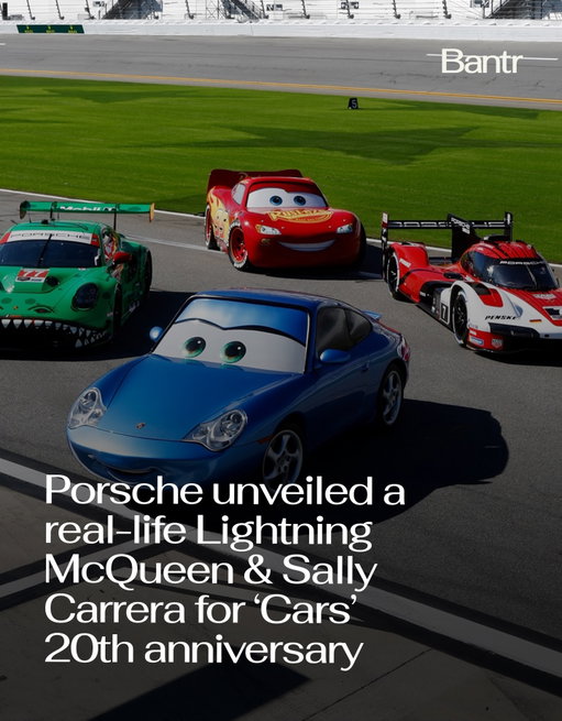Twenty years after Cars first hit theaters, Lightning McQueen and Sally Carrera were reunited at Daytona International Speedway ahead of the 24 Hours of Daytona.

The Pixar icons posed this past weekend alongside real-world race stars, including Porsche Penske Motorsport’s 963 prototype and AO Racing’s fan-favorite “Rexy” 911 GT3 R, blending childhood nostalgia with modern motorsport.

The moment was part of a 20th-anniversary celebration that brought the animated legends face-to-face with today’s fastest Porsches, a crossover that hit just as hard for longtime racing fans as it did for anyone who grew up yelling “Ka-Chow.”

If you were a kid when Cars came out, this one probably felt personal (it did for us).

Media via Porsche

#bantrcars #carsmovie #porsche