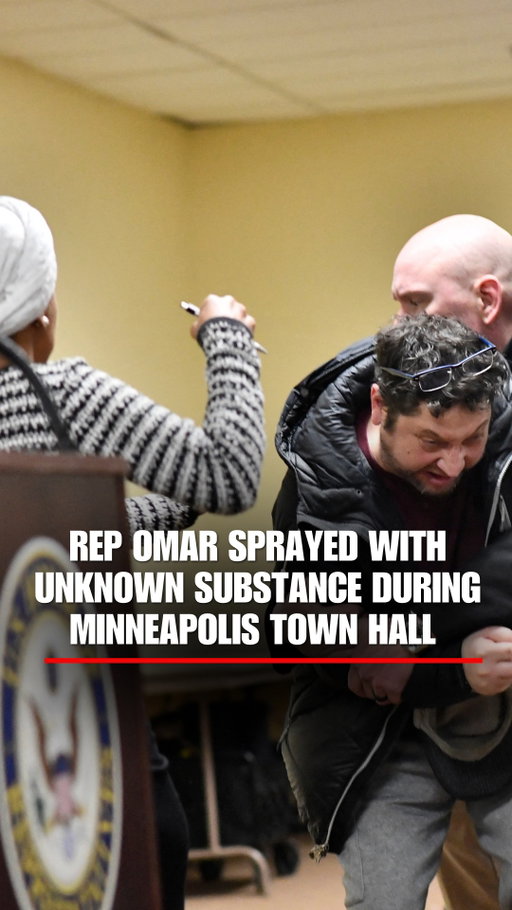NEW ANGLE: A man sitting in the front row of Rep. Ilhan Omar's town hall was tackled after he appeared to spray her with an unknown substance.