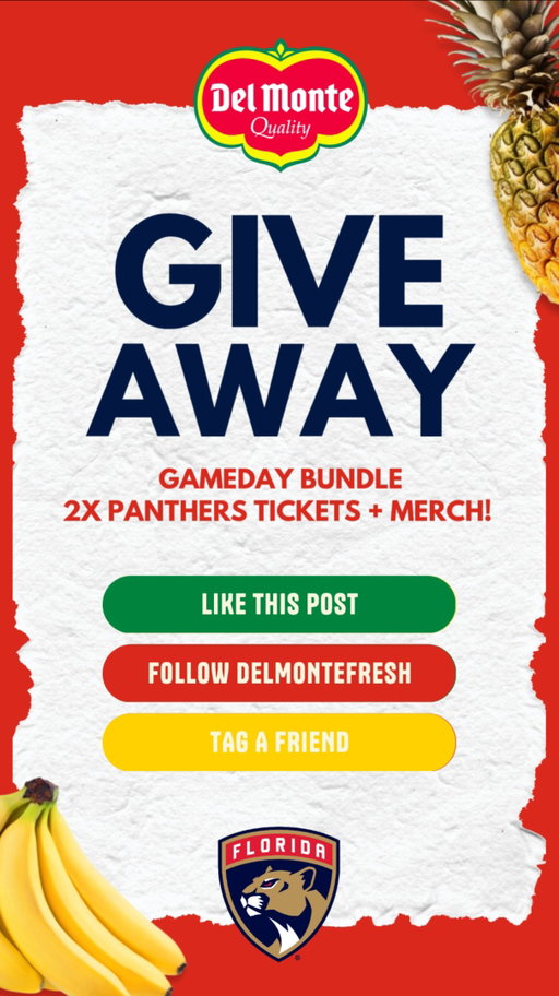 GIVEAWAY! 🏒🥅 Enter for a chance to win 2 Florida Panthers tickets for the game on Feb 27th + merch! ⁠
⁠
👉 Like this post⁠
👉 Follow @DelMonteFresh⁠
👉 Tag a friend in the comments⁠
⁠
The giveaway will close on 2.7.26 at 11:59 pm. Good luck!⁠
⁠
#DelMonte #DelMonteFresh #FreshFruit #HealthyLiving #Giveaway