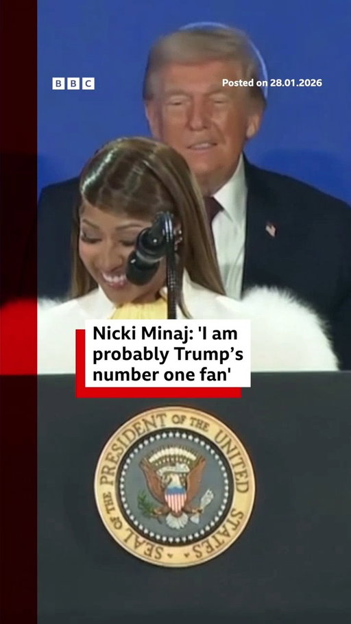"I'm probably the president's number one fan."
 
Rapper Nicki Minaj has said the "hate" she gets for supporting US President Donald Trump does "not affect me at all" and "only motivates me to support him more."
 
Minaj was a surprise guest during a US Treasury event where President Trump was speaking.
 
The US president said she is investing hundreds of thousands of dollars into Trump Accounts, a policy related to savings accounts for children.
 
#NickiMinaj #DonaldTrump #BBCNews