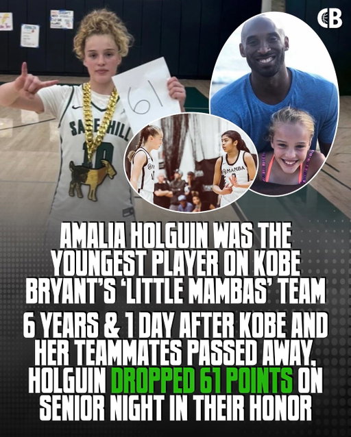 KOBE’S YOUNGEST PROTEGE DROPPED 61: Amalia Holguin was the youngest player on Kobe Bryant’s ‘Little Mambas’ team & very close to Gianna & the Bryant family. 

6 years & 1 day after her coaches (Kobe Bryant, Christina Mauser) & her teammates (Gianna Bryant, Alyssa Altobelli, Payton Chester) passed away in the tragic helicopter crash, Holguin dropped 61 POINTS on her senior night high school game in their honor! ❤️🙏

Kobe put up 60 in his final NBA game! Amalia had 61 in her final high school game! 

MAMBA MENTALITY! 🐍