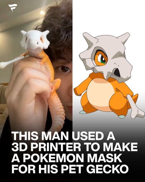 The way it grabbed the bone club 🥹

This Pokémon fan 3D-printed a Cubone mask for his leopard gecko, carefully sizing it to fit and letting the little dude try it on like a custom helmet.

(via catdora/TT)
