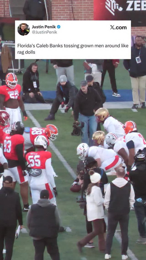 Florida’s Caleb Banks is ranked 29th on the consensus board heading into the Senior Bowl. It never gets old seeing football players be this big and strong that they’re literally able to throw other grown men.