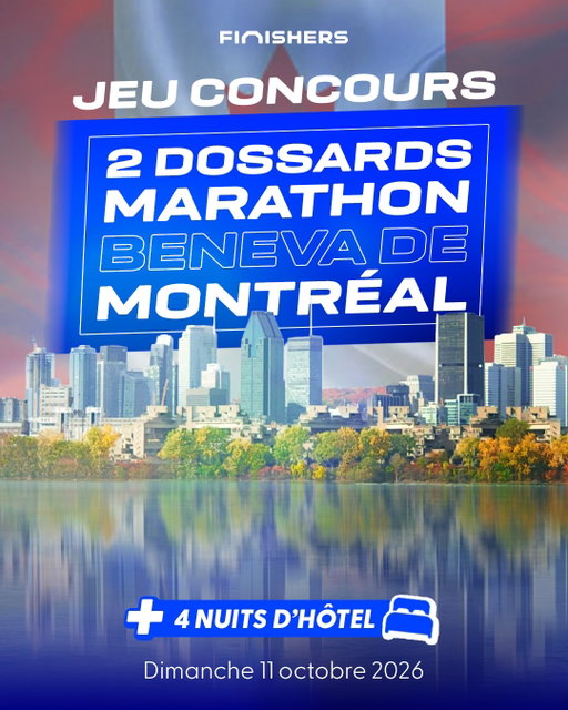 JEU CONCOURS - MARATHON BENEVA DE MONTRÉAL 🇨🇦

Envie de courir à l’autre bout de l’Atlantique ? ✈️

Du 9 au 11 octobre 2026, cap sur Montréal pour l’un des marathons les plus mythiques du Canada 🍁

Un parcours spectaculaire entre îles, ponts, parcs et quartiers ultra vivants avec plusieurs distances au choix : 5 km, 10 km, semi-marathon ou marathon 🏃‍♂️🔥

👉 1 personne remportera :
🎽 2 dossards
🏨 4 nuits d’hôtel à Montréal pour 2 personnes

💪 Pour participer :
1️⃣ Suis @finishers_off et @mtlmarathon 
2️⃣ Tag la personne avec qui tu irais courir à Montréal 🇨🇦
3️⃣ Like ce post ❤️ + partage-le en story 🔁

📆 Tirage au sort : 5 février 2026
Le gagnant sera contacté en DM par @finishers_off.

⚠️ Dossards non cessibles. Chaque participant s’engage à respecter le règlement de la course.
✈️ Transport non inclus. Hébergement inclus (4 nuits).