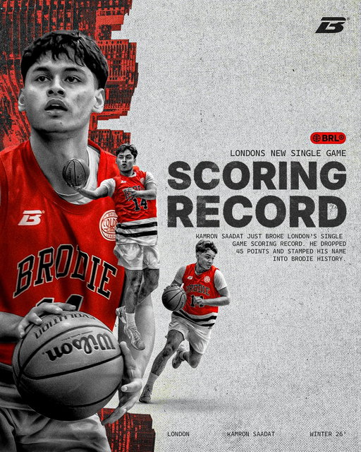 @kamron.saadat has broke the London single-game Scoring Record 🫣

Scoring 45 Points in his Week 6 win over Mustangs. The record was previously held by Tahi Abdelle who scored 34 Points.
.
.
.
Best Men’s basketball league. Adult basketball near me. Men’s basketball near me. #neverwashed #mensbasketball #adultbasketball #brodieathletes #Bestleagueintheworld #adultleague #mensleague
