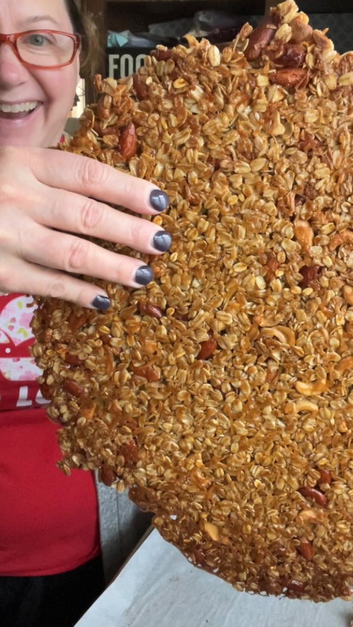The secret to making granola clusters 👀. 

I brought snacks for my strength trainer @benspowerandfitness and @ekjones14 training partner today.  This is the second time I’ve made this granola and this will definitely be a staple recipe.

I have @minimalistbaker to thank for this incredible recipe! I only slightly adapted her original “Super Chunky Coconut Granola” recipe to create what we have here: the most perfect granola clusters I’ve ever had! 😍

The Perfect Granola:

3 cups oats
1/2 cup sweetened shredded coconut
1/2 cup unsweetened shredded coconut
1 cup almonds, chopped
1 cup pecans, chopped
2 tablespoons brown sugar
1/2 teaspoon salt
6 tablespoons coconut oil
2/3 cup maple syrup
2 teaspoons vanilla extract
1 cup Craisins (I left the Craisins out of this version)

1. Preheat your oven to 325F.
2. In a pot over medium/low heat, melt the coconut oil, maple syrup, salt and brown sugar together. Remove from heat once the sugar is dissolved and everything is well combined. Add in the vanilla extract and stir together.
3. In a large bowl, combine the oats, shredded coconuts, pecans, and almonds.
4. Pour the maple syrup mixture into the bowl with the oat mixture and stir well until fully coated.
5. Dump the granola onto a parchment lined baking sheet and bake for 20 minutes. Turn the sheet around and bake for an additional 5 minutes. Let cool completely.
6. Break off clusters as large as your heart desires and sprinkle the Craisins all over.

Pieces of granola have their place in my heart, but nothing beats a big cluster of granola if you ask me! It’s perfectly sweet, crunchy, salty, and of course…addictive! 

#mybizzykitchen #granolarecipe #granolaclusters #easyrecipes