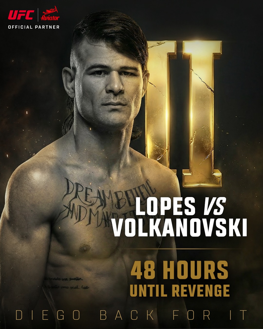 Two days out from the biggest moment — Diego Lopes rematches Volkanovski for the featherweight belt at UFC 325.

All the support heading Diego’s way:
time to soar and claim what’s yours, champ! 🚀

#UFC325 #LopesIAviator