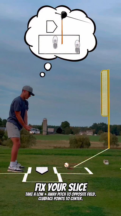 Fix your baseball slice. Take a low & away pitch to opposite field. Swing to right field with the clubface pointing to center — that’s how slices turn into draws. 
#golf #golftips #baseball