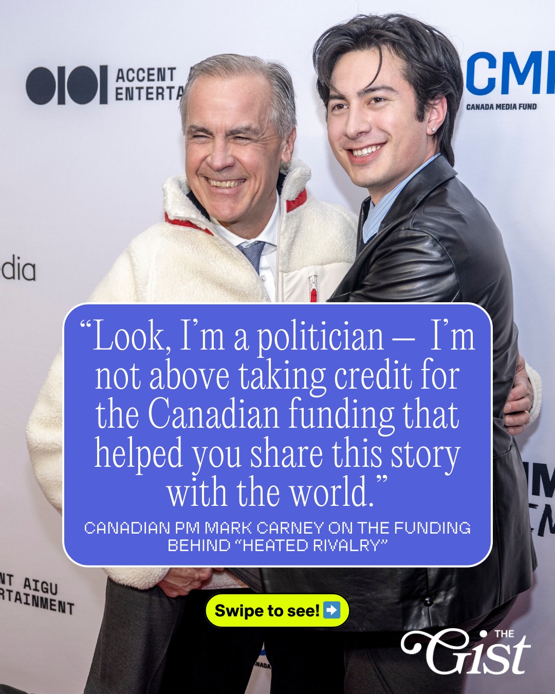 So… does this mean we can officially say Canadian taxes helped pay for Heated Rivalry? 🇨🇦👀⁣
⁣
At Ottawa’s Prime Time media conference, PM Mark Carney gave a shoutout to his “new best friend” Hudson Williams — and took a moment to thank the team behind Heated Rivalry… plus himself, just a little. 😉⁣
⁣
For context: the series was partially funded by the Canada Media Fund, a government-backed program that invests in Canadian audiovisual projects. So yes — technically speaking — the Canadian government did help bring Heated Rivalry to life. 🔥⁣
⁣
Carney joined the cast and creators of the breakout Canadian series, at the event while praising Heated Rivalry for reflecting a core Canadian value: the freedom to be fully yourself and love who you love! 🏳️‍🌈💙⁣⁣
⁣
As the hockey romance becomes a global hit on Crave and HBO Max, Carney called its impact “true soft power,” spotlighting Canadian storytelling on the world stage at a moment when 2SLGBTQI+ rights face growing threats worldwide. 🏒⁣⁣
⁣
Culture, sport, and representation colliding, exactly the energy. 🔥⁣⁣
⁣
#heatedrivalry #popculture #hocjey #menssports #markcarney